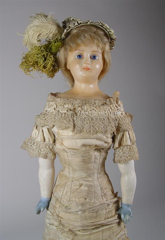 Appraisal: English Wax Lady Doll Circa 's English wax shoulderhead doll