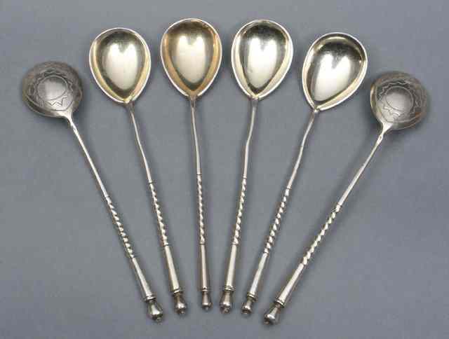 Appraisal: A SET OF SIX RUSSIAN TEASPOONS with pear shaped gilt