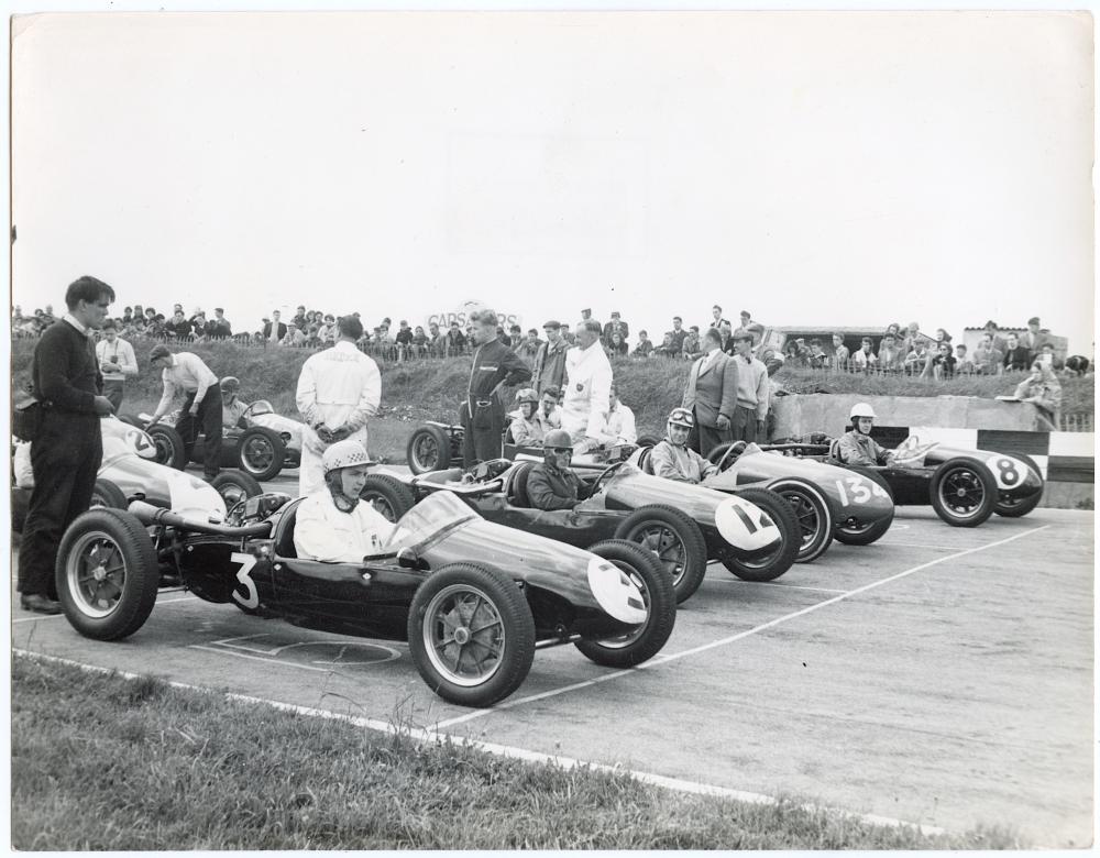 Appraisal: VINTAGE REAL HISTORICAL PHOTO CAR RACINGVintage print photo from original