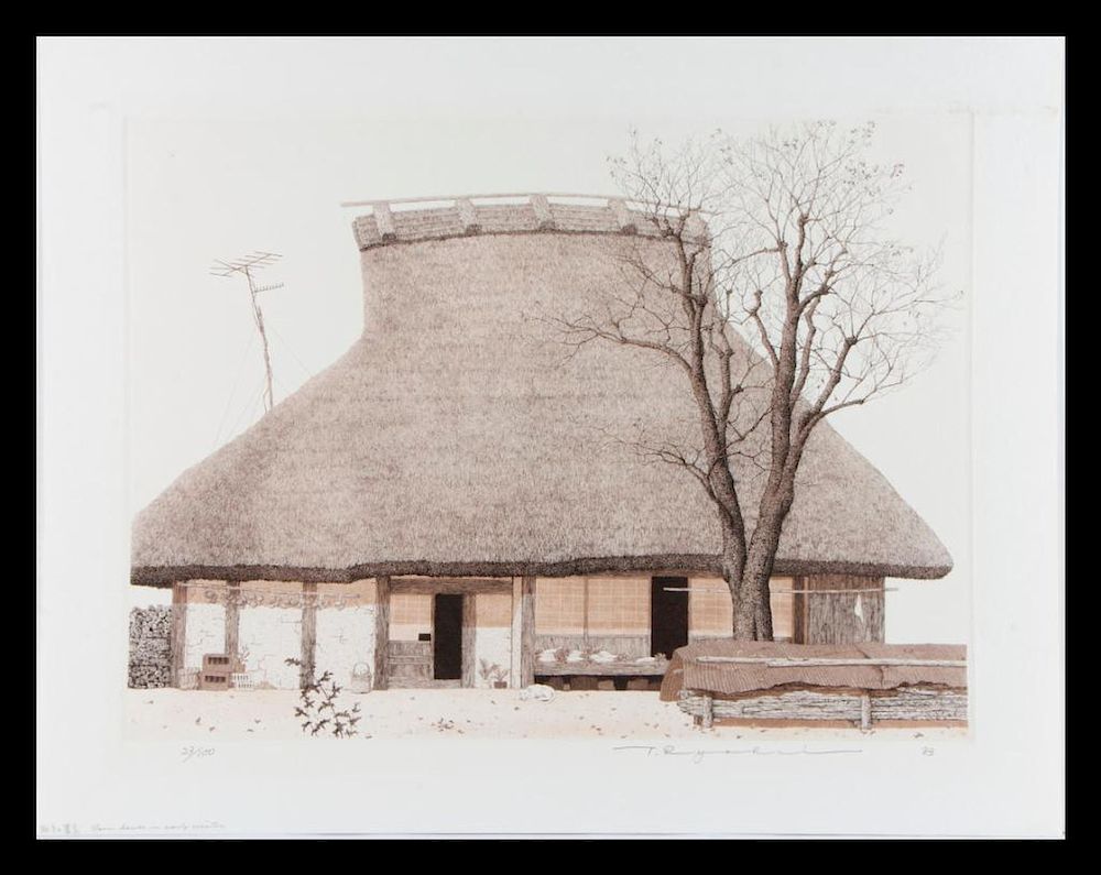 Appraisal: Tanaka Ryohei born Farm House In Early Winter an etching