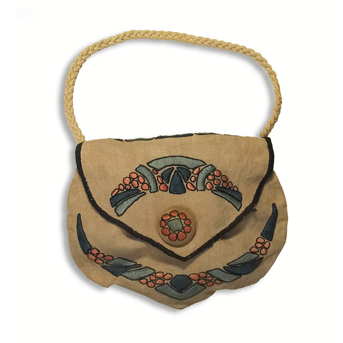 Appraisal: Arts Crafts purse colorful embroidered organic and geometric designs applied