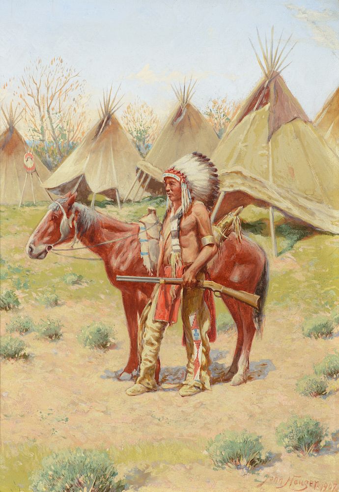 Appraisal: John Hauser An Indian Encampment Exclusive on Bidsquare JOHN HAUSER