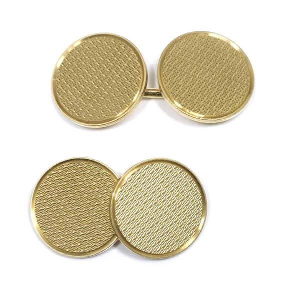 Appraisal: GOLD CUFFLINKS circa Yellow gold g Round twin panel cufflinks