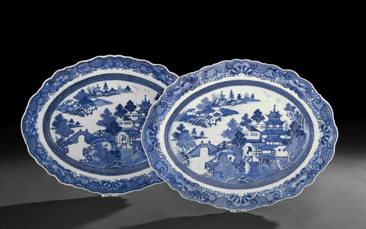 Appraisal: Large Pair of Chinese Export Blue and White Porcelain Serving