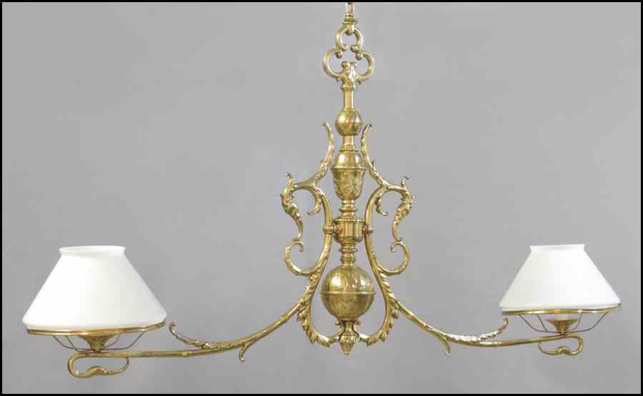 Appraisal: BRASS TWO-LIGHT BILLIARD'S CHANDELIER '' x '' Condition inch spot