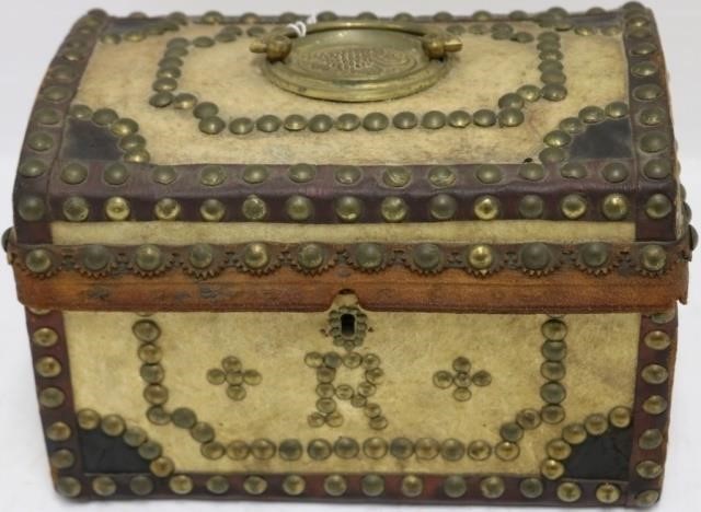 Appraisal: TH C BRASS STUDDED HIDE COVERED DOCUMENT BOXWITH ORIGINAL KEY