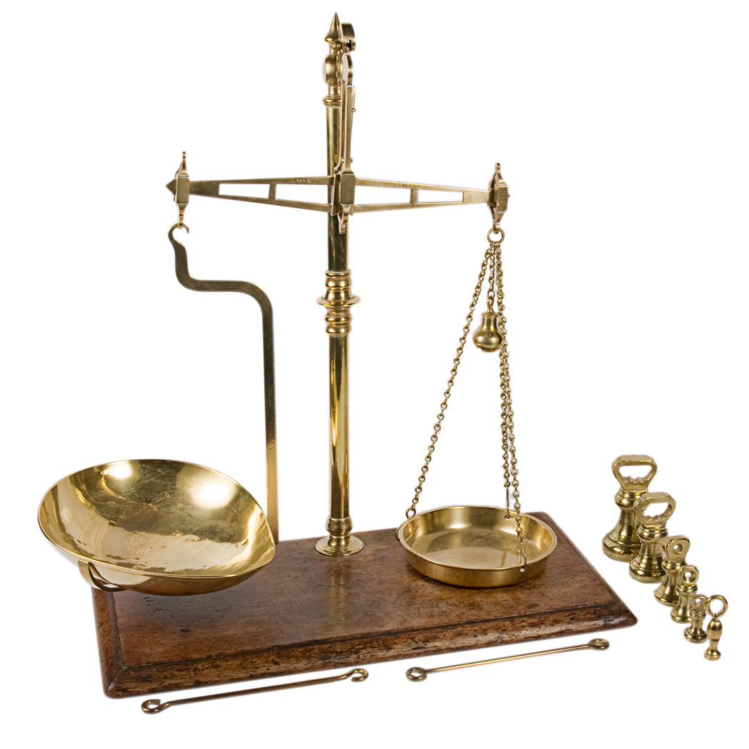 Appraisal: Brass Scale and Weights Height inches width inches