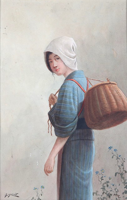 Appraisal: A YAMAMOTO JAPANESE SCHOOL A young girl with wicker basket