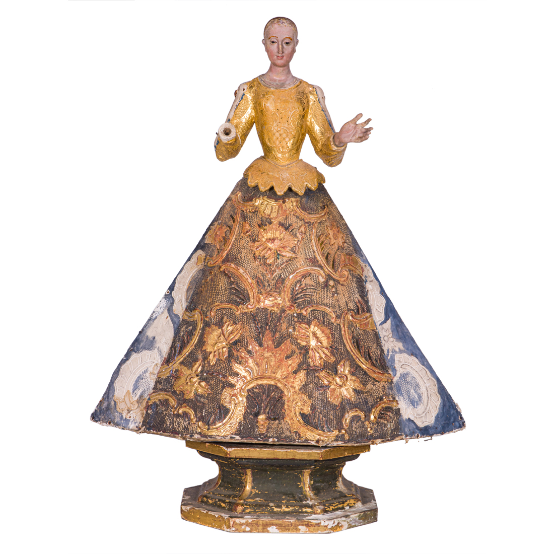 Appraisal: A SPANISH COLONIAL GILT AND POLYCHROME DECORATED SANTOS FIGURE A