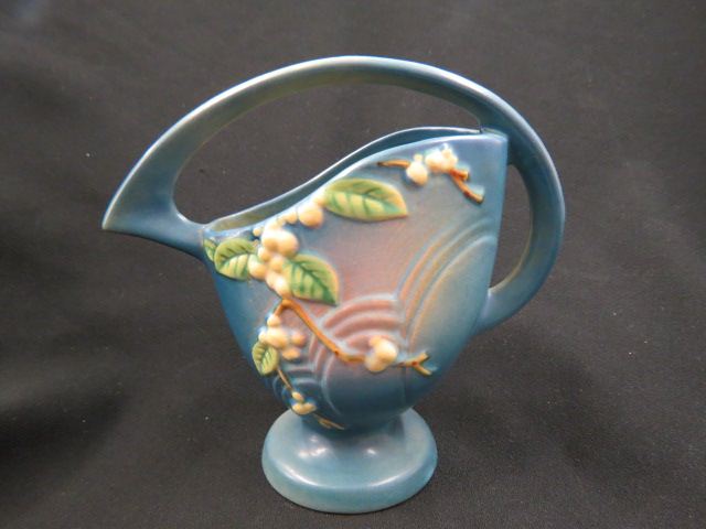 Appraisal: Roseville Pottery Snowberry Basket blue k- excellent