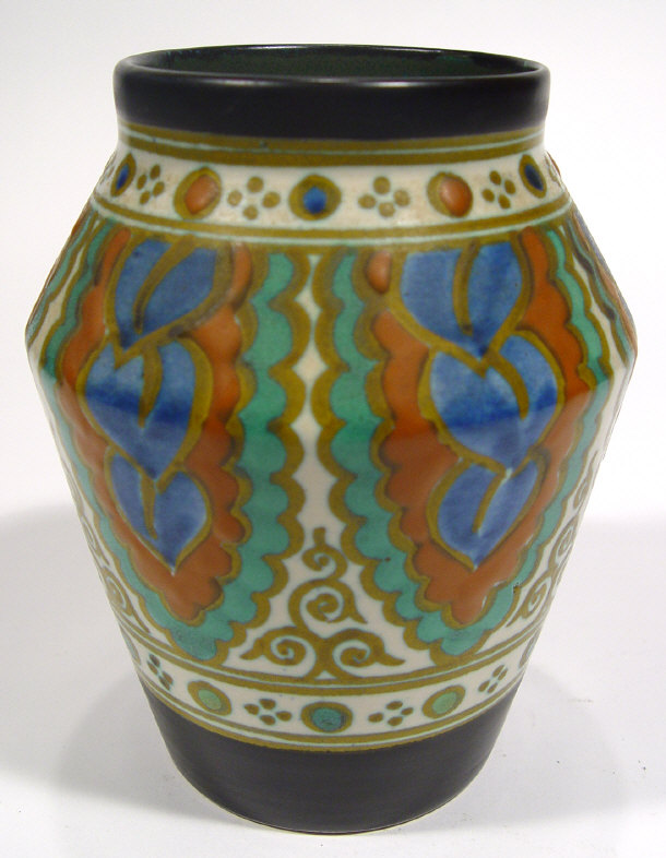 Appraisal: Gouda pottery vase with hand painted stylised decoration painted marks