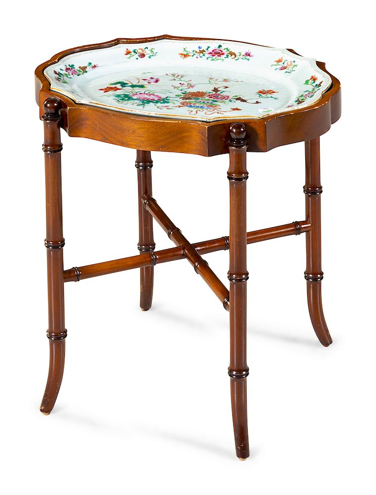 Appraisal: A Famille Rose Porcelain Inset Tray Table A Famille Rose