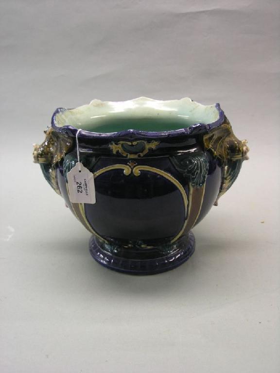 Appraisal: A Victorian Foresters majolica jardiniere glazed in deep blue in