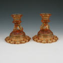 Appraisal: Amber open lace candleholders pair Unmarked Mint tall by wide