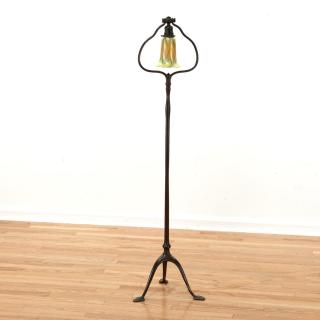 Appraisal: Tiffany style bronze harp and favrile floor lamp Tiffany style