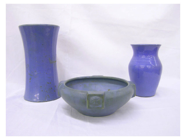 Appraisal: Unmarked diameter blue pottery bowl with matte glaze and two