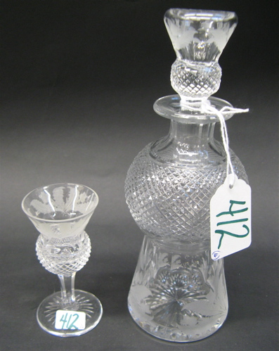 Appraisal: SCOTTISH CUT CRYSTAL DECANTER AND CORDIALS pieces engraved with Thistle