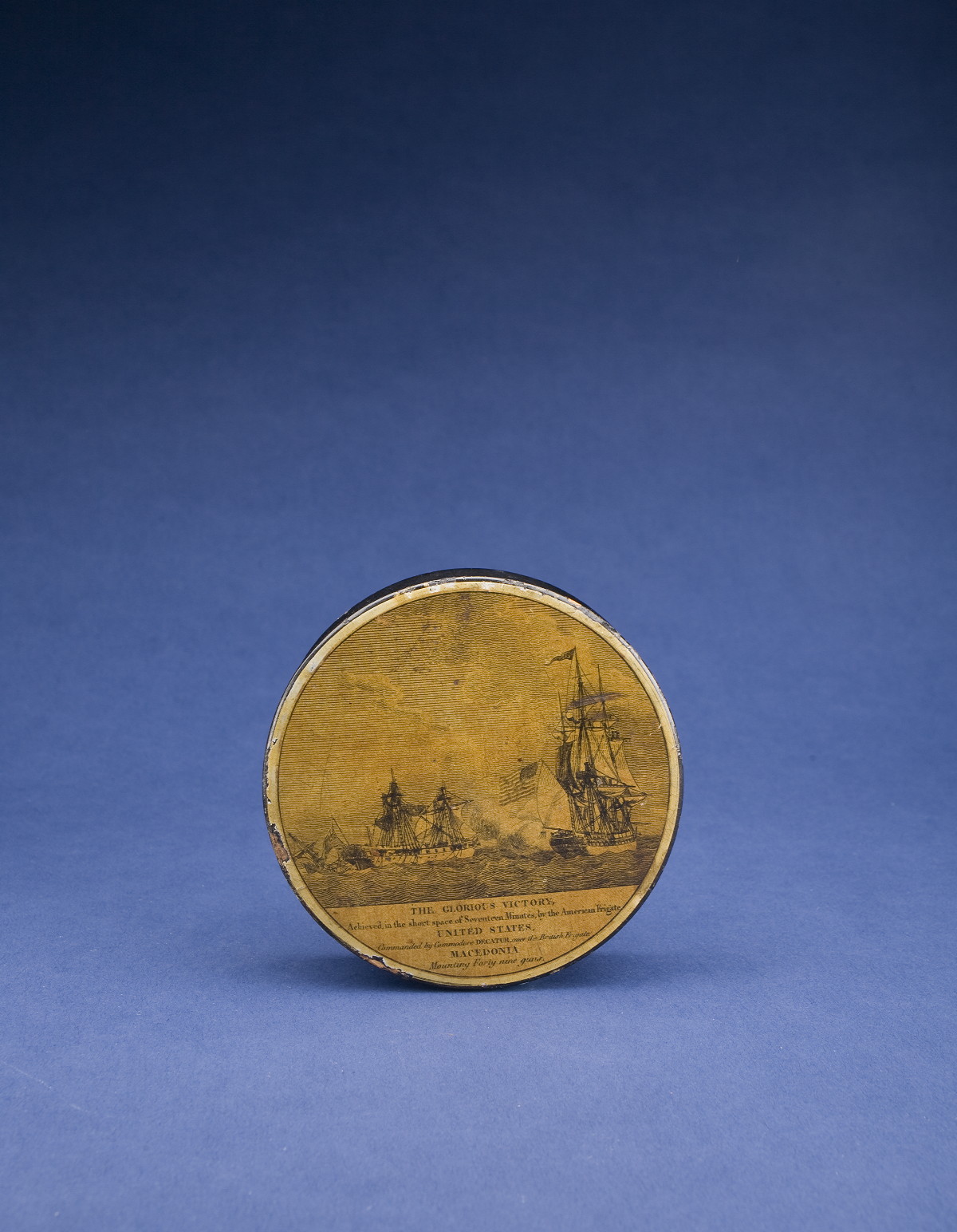 Appraisal: ENGLISH PAPIER MACHE SNUFF BOX FOR THE AMERICAN MARKET CIRCA