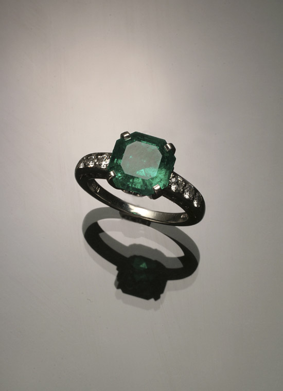 Appraisal: Platinum Emerald and Diamond Dinner Ring Raymond Yard The four-prong