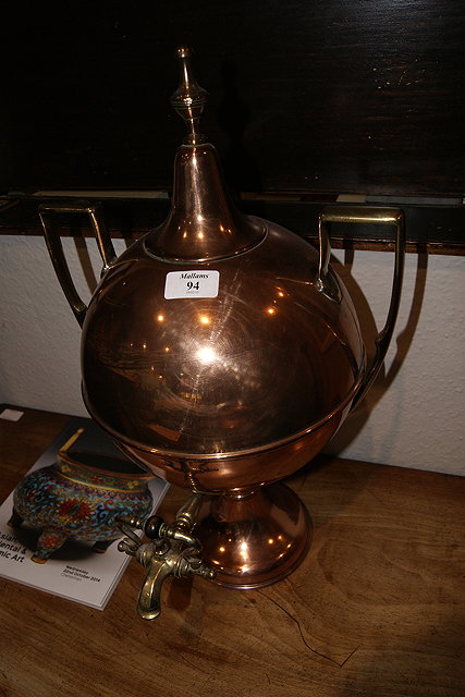 Appraisal: A COPPER AND BRASS SAMOVAR two copper kettles and a