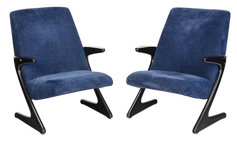 Appraisal: Pair Upholstered Bengt Ruda Lounge Chairs Swedish mid th century