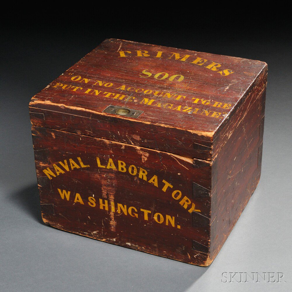 Appraisal: Civil War Naval Primer Box c - brown-painted wooden dovetailed