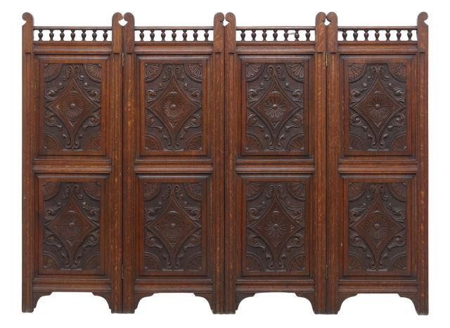 Appraisal: English oak folding four-panel screen early th c double sided