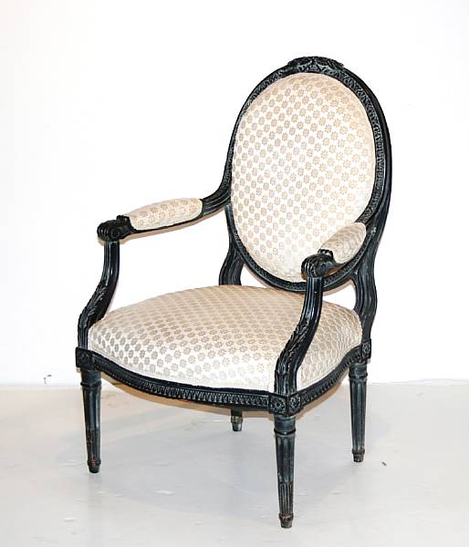 Appraisal: A Louis XVI style fauteuil th century height in width