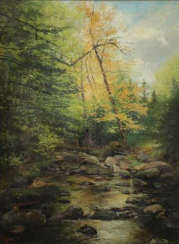 Appraisal: FROST George A Oil on Canvas Forest Stream Sgned and