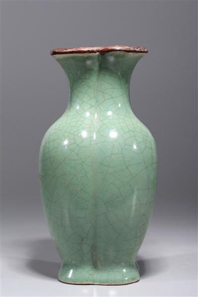 Appraisal: Chinese crackle glazed celadon quatrefoil-form porcelain vase overall good condition