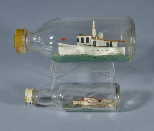 Appraisal: FOLK ART BOTTLE SHIP wood and paint very small mid