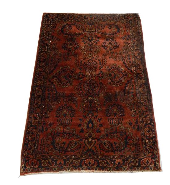 Appraisal: RUG Antique painted Sarouk rust ground with accents of cobalt