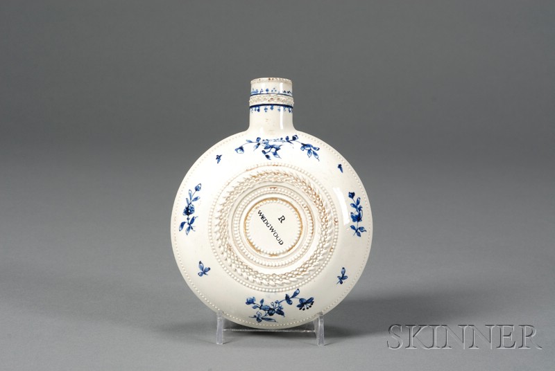 Appraisal: Wedgwood Pearlware Flask England late th century decorated with underglaze