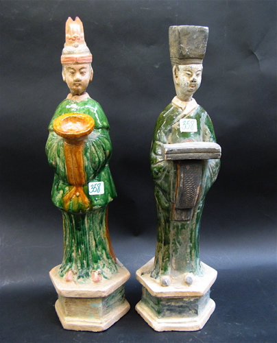 Appraisal: TWO CHINESE GLAZED TERRA COTTA FIGURES each figure in two