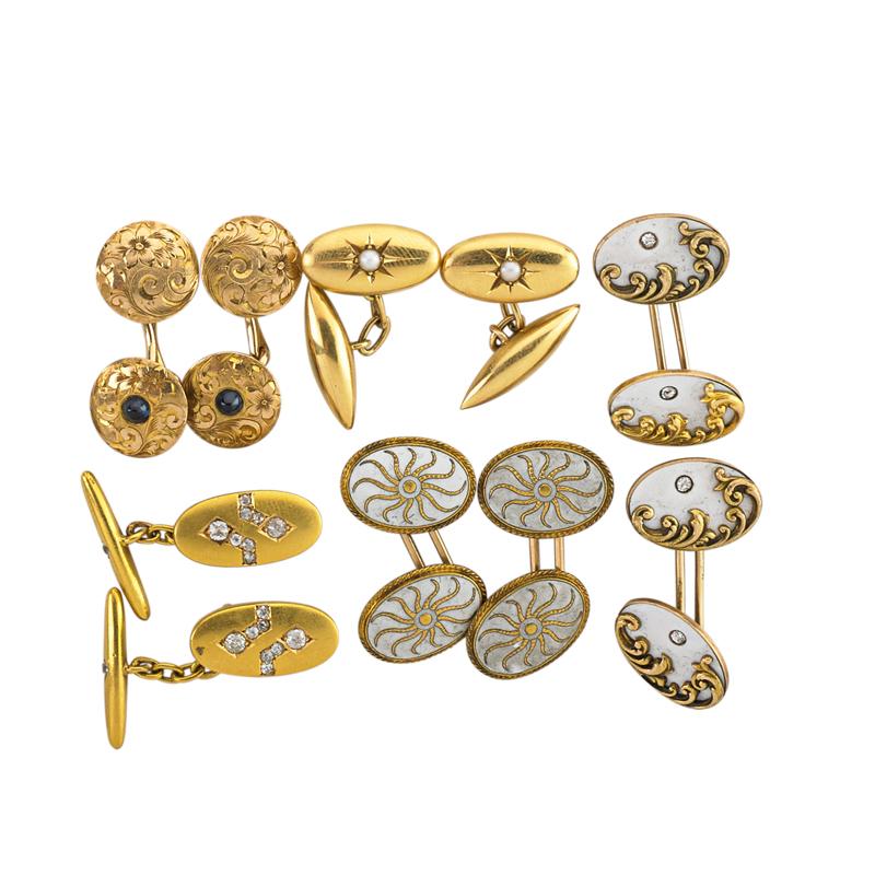 Appraisal: FIVE PAIRS GOLD CUFFLINKS CA Condition Report