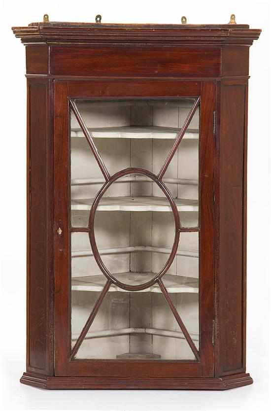 Appraisal: George III mahogany hanging corner cupboard late th century molded