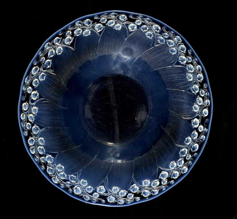 Appraisal: MUGUETS A LALIQUE OPALESCENT GLASS DISH the widely everted rim