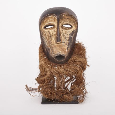 Appraisal: Lega Carved and Painted Wood Mask with fiber beard Central