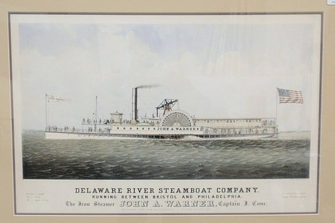 Appraisal: Lithograph of the paddle wheeler John A Warner Delaware River