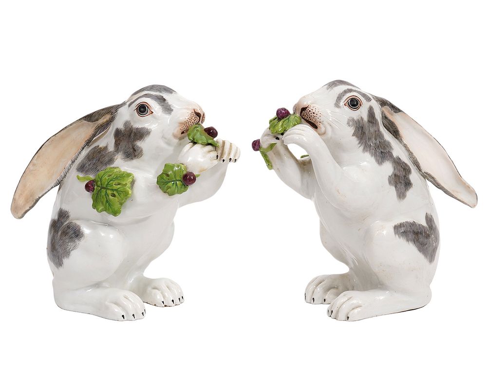 Appraisal: Pr Meissen Style Porcelain Rabbit Figurines Pair of Meissen style