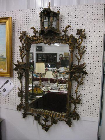 Appraisal: Chinese Chippendale Style Mirror fancy bronzed metalwork bird rococo designs