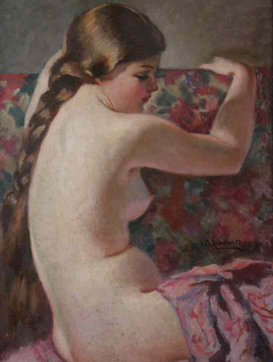 Appraisal: STANISLAW ZURAWSKI Polish - SEATED FEMALE NUDE WITH BRAID signed