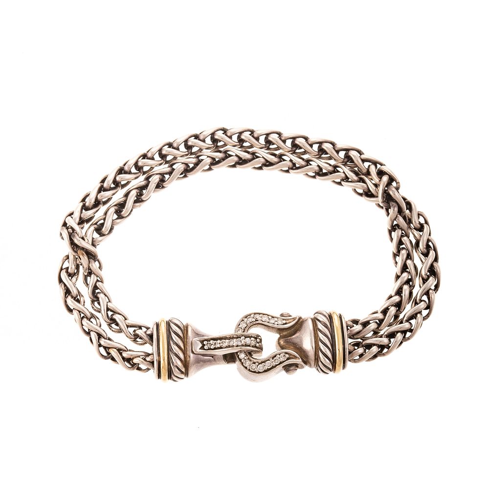 Appraisal: A David Yurman Sterling Diamond Buckle Bracelet Sterling silver double