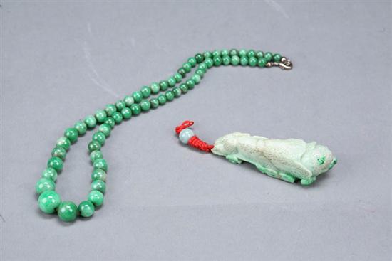 Appraisal: TWO PIECES OF JEWELRY Asian th century Jadeite bokchoy pendant