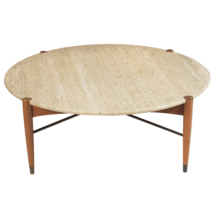 Appraisal: Bruno Mathsson coffee table by Dux Sweden round travertine top