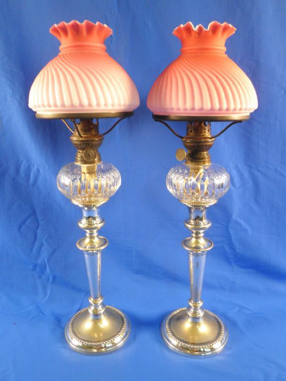 Appraisal: A pair of late thC parafin lamps each with a