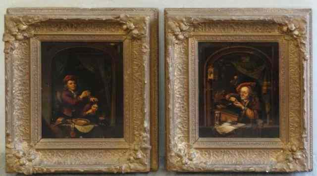 Appraisal: Pair of th C Oil on Tin Genre Scenes Unsigned