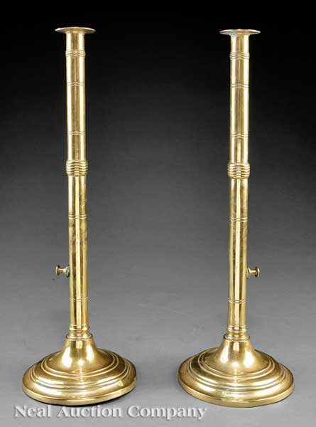 Appraisal: A Pair of Antique English Brass Tavern Candlesticks th c