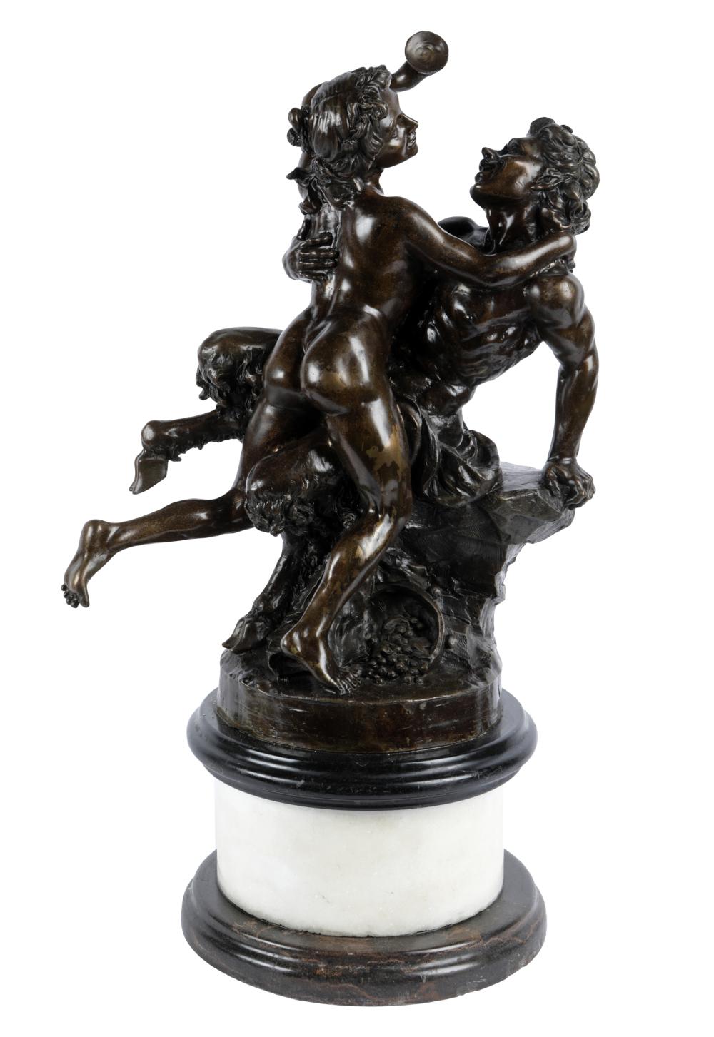 Appraisal: CONTINENTAL BRONZE FIGURAL GROUPunsigned depicting Bacchanalian figures on a marble