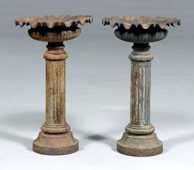 Appraisal: Pair cast iron garden urns each with shallow urn with